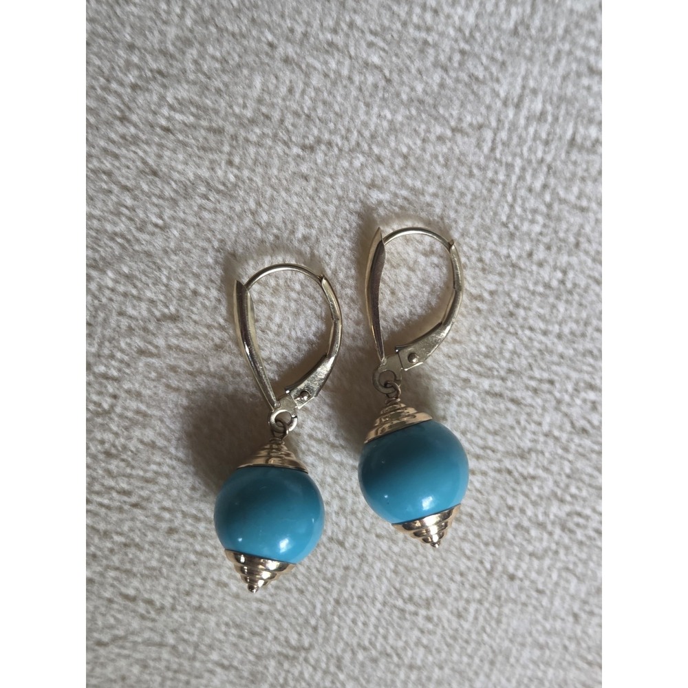 ZB ZIMMER BROS Designer 14K Gold Earrings Turquoise Beaded Dangle
